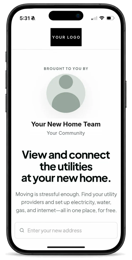 A builder-branded invite to set up utilities