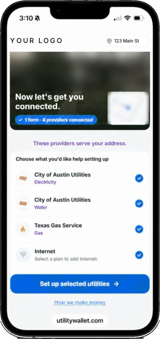 Every utility provider that serves the address, found automatically
